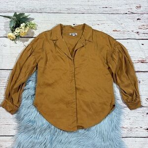 WNTRMSE Florence Camel Tan Puff Sleeve Button Front Blouse